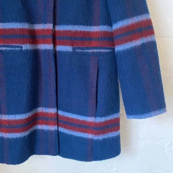 Loft Blue Red Plaid Stripe Wool Coat X-Small - Picture 6 of 8